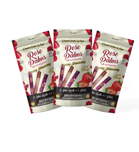 3 PACK  Creamy Strawberry Rose Petals and Palm Leaf / Blunts Wraps