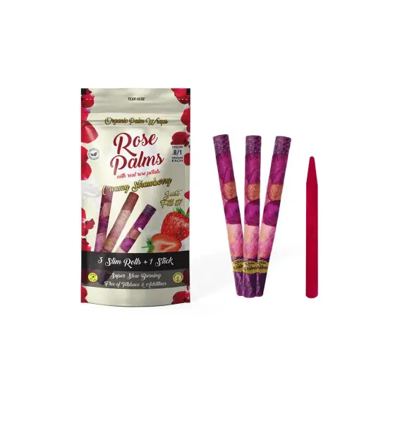 3 PACK  Creamy Strawberry Rose Petals and Palm Leaf / Blunts Wraps