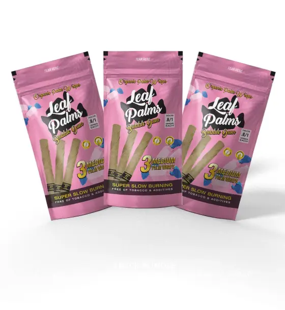 3 PACK LEAF PALMS BUBBLE GUM SLIM SIZE