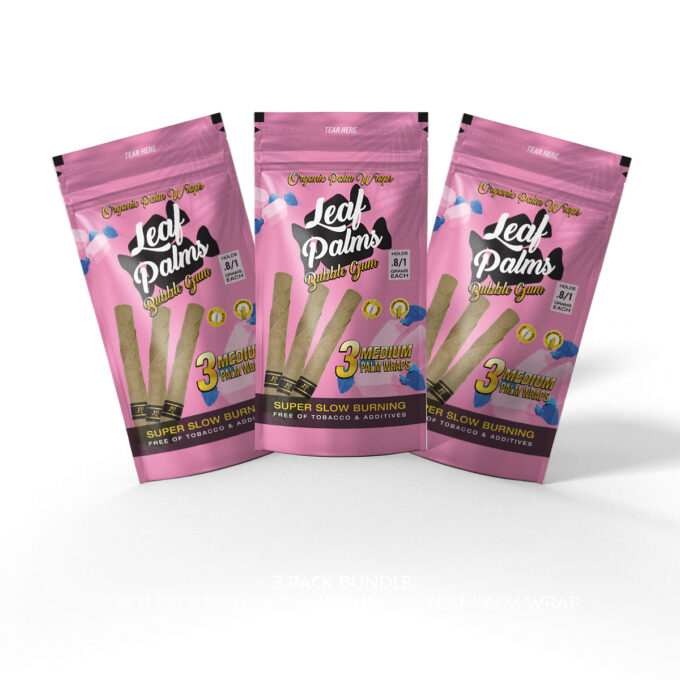 3 PACK LEAF PALMS BUBBLE GUM SLIM SIZE