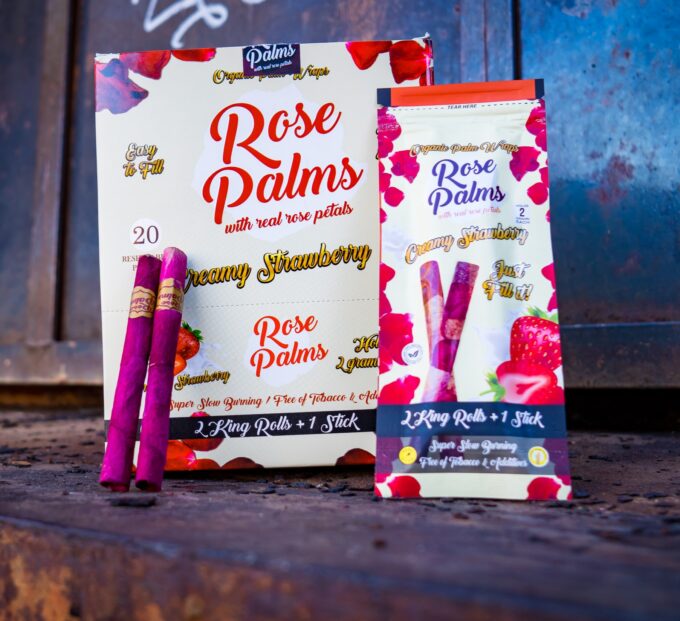 3 PACK  Creamy Strawberry Rose Petals and Palm Leaf / Blunts Wraps
