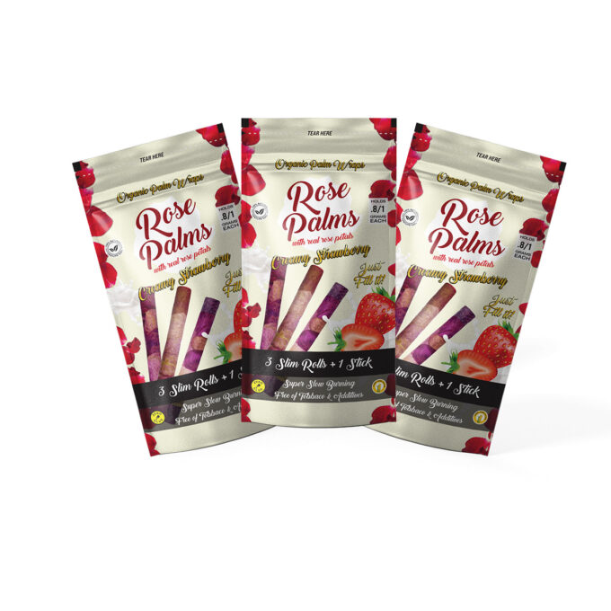 3 PACK  Creamy Strawberry Rose Petals and Palm Leaf / Blunts Wraps
